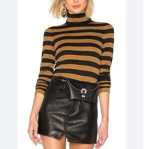 ALICE + OLIVIA Roberta Turtleneck Sweater in Metallic Black & Biscuit Small